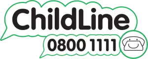 Childline logo with telephone number 0800 1111